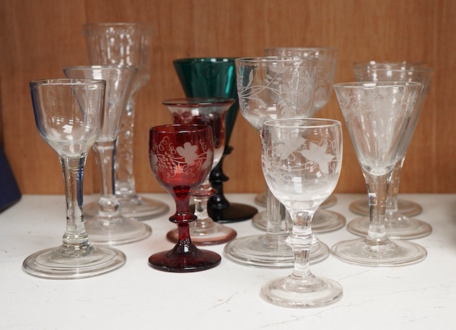 A small collection of 18th century and later glasses, tallest 15.5cm high(14)